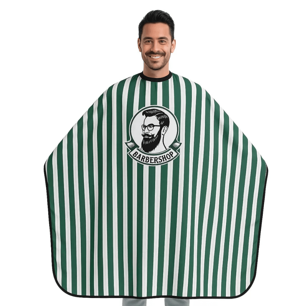 Maxi-Cape de Coupe GM - Polyester, Rayée Verte, Tête Barber-Shop - KUSTER